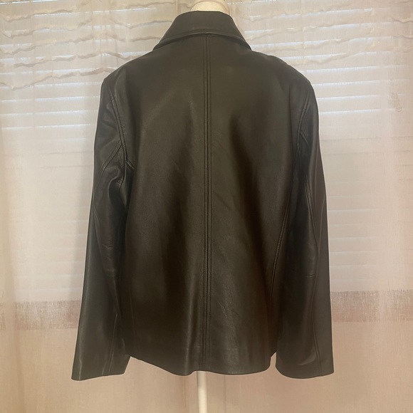 SONOMA Genuine Black Leather Jacket Sz Large Lined Zipper Closure Side Pockets - Picture 2 of 7